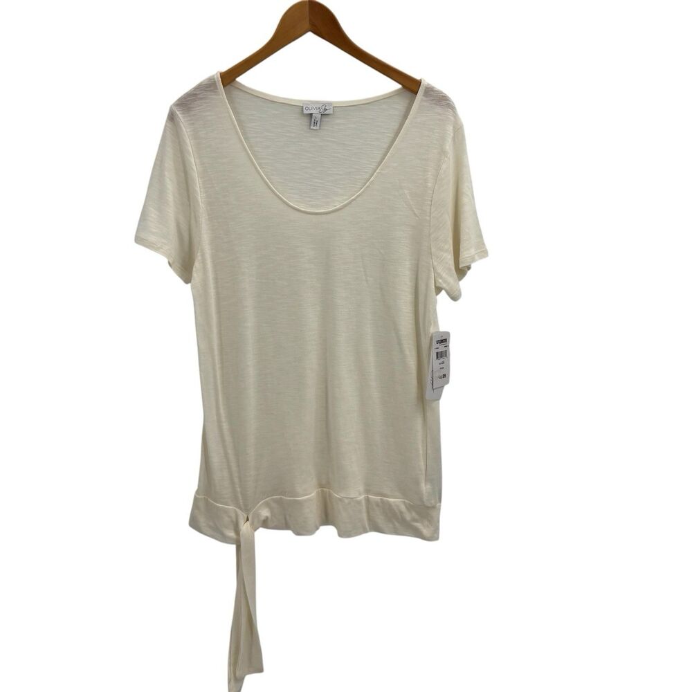 Olivia Sky Womens Size Large Ivory Tie Front Short Sleeve Top Semi Sheer New